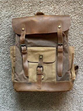 Waxed Canvas & Leather Retro School Backpack Rucksack Travel Hiking Laptop